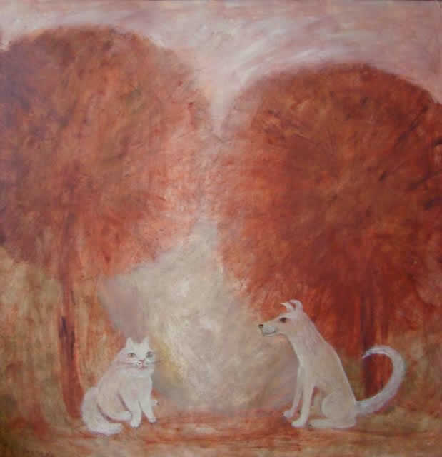 Кот и собака в парке